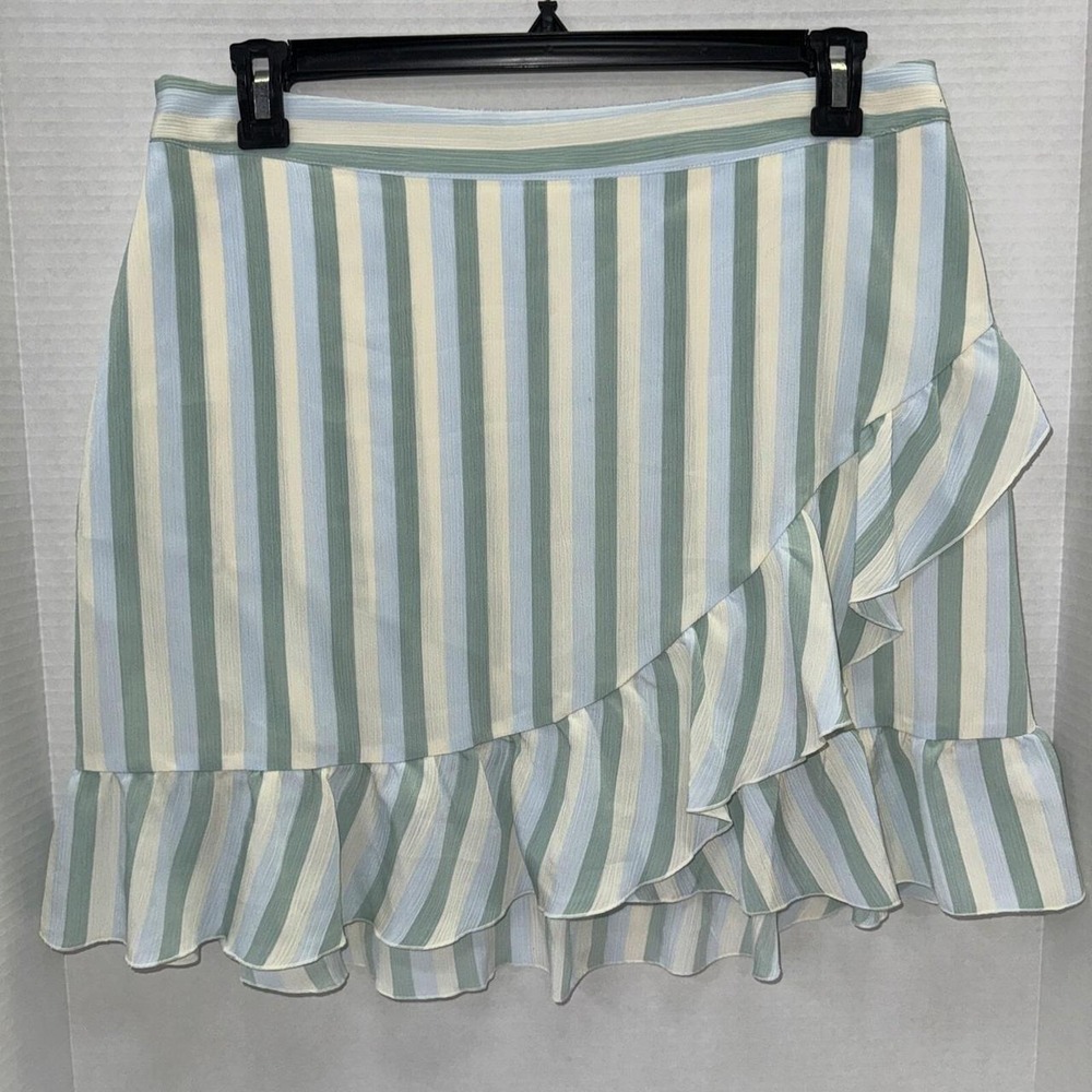 Lauren Conrad Skirt Women's Size XL Green Blue Yellow Ruffles Zip Up Skirt
